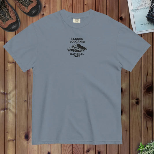Lassen Volcanic National Park embroidered premium t-shirt shown in lifestyle or modeled setting
