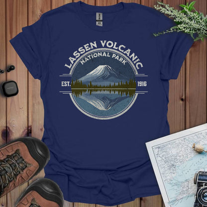 Lassen Volcanic National Park reflective lake graphic t-shirt primary product view