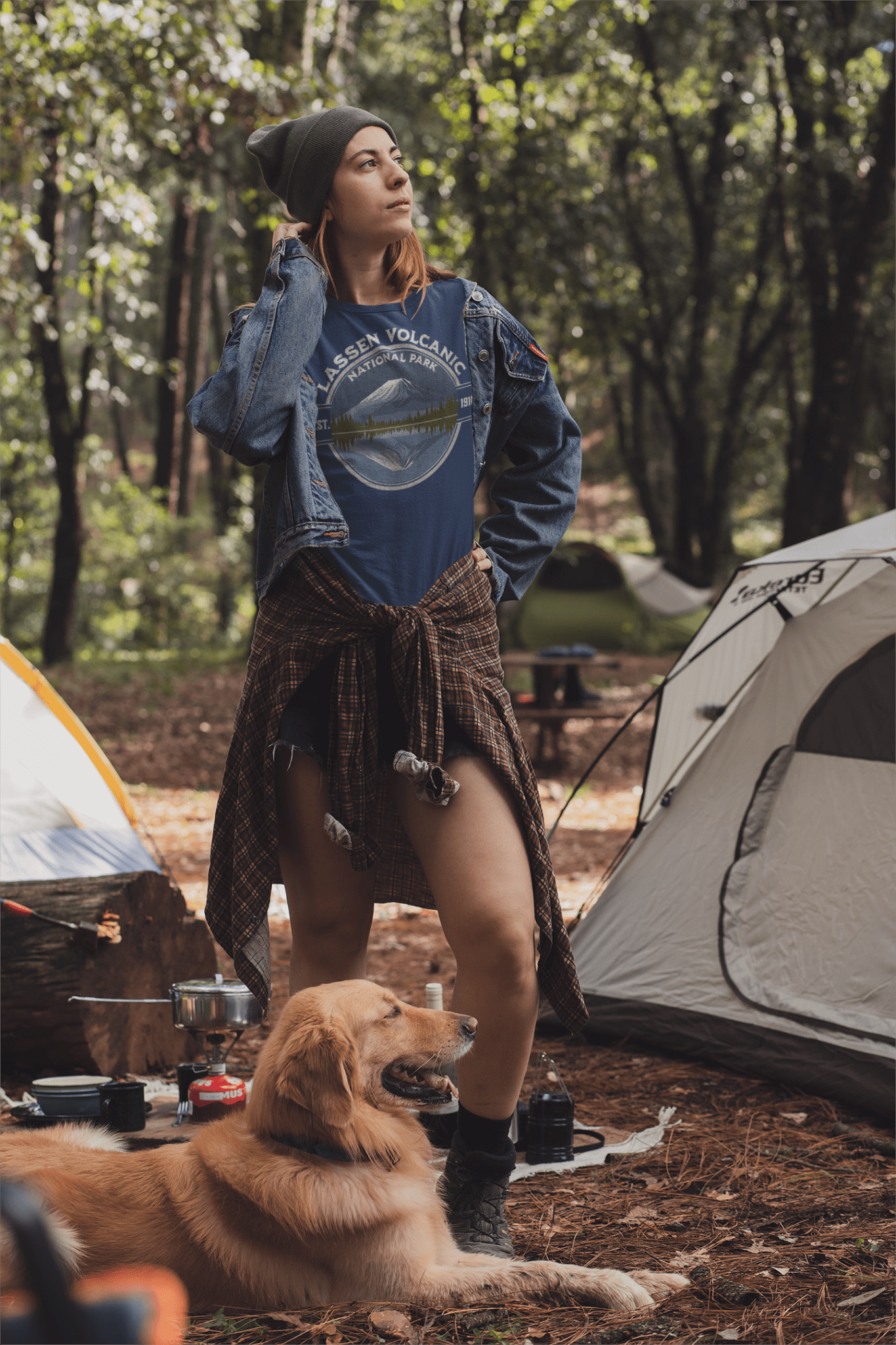 Lassen Volcanic National Park reflective lake graphic t-shirt shown in lifestyle or modeled setting