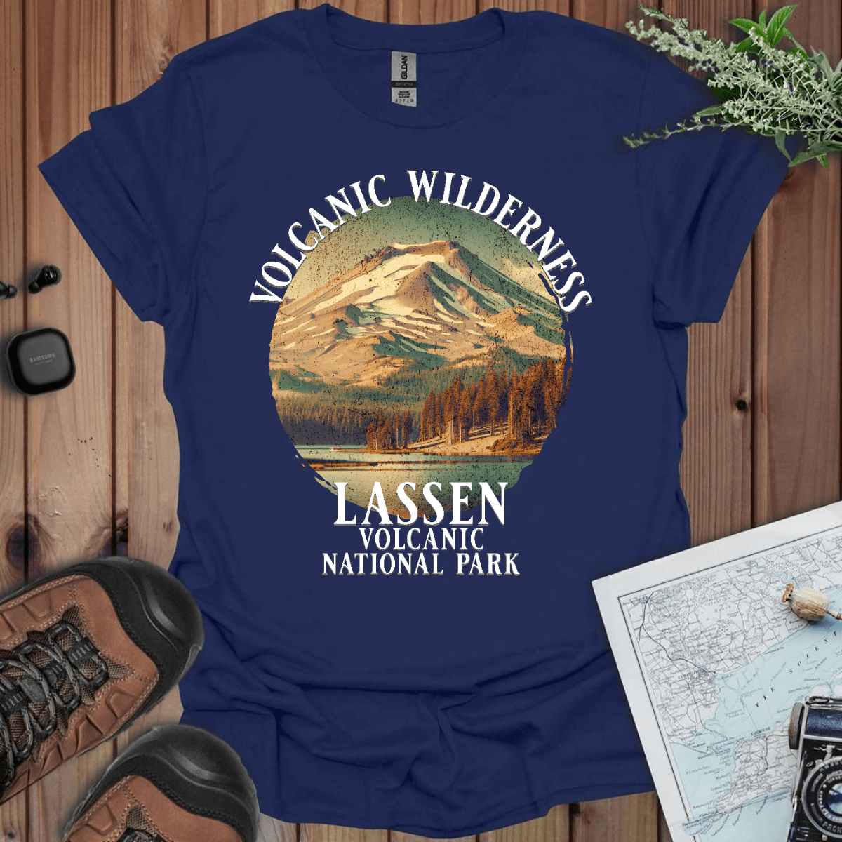 Lassen Volcanic National Park volcanic wilderness graphic t-shirt shown in lifestyle or modeled setting