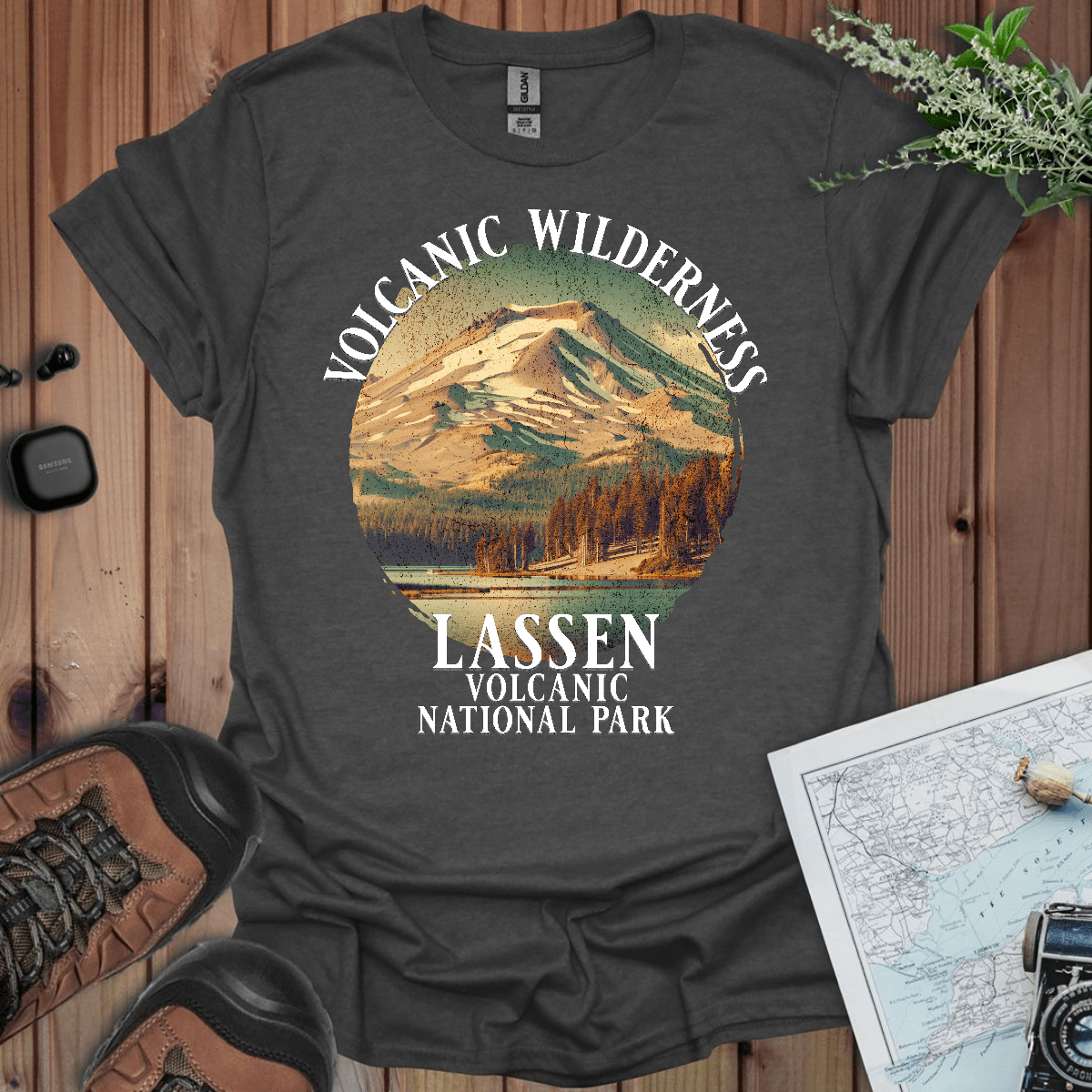 Lassen Volcanic National Park volcanic wilderness graphic t-shirt detail or alternate product view