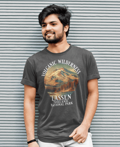 Lassen Volcanic National Park volcanic wilderness graphic t-shirt shown in lifestyle or modeled setting