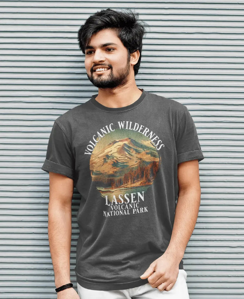 Lassen Volcanic National Park volcanic wilderness graphic t-shirt shown in lifestyle or modeled setting