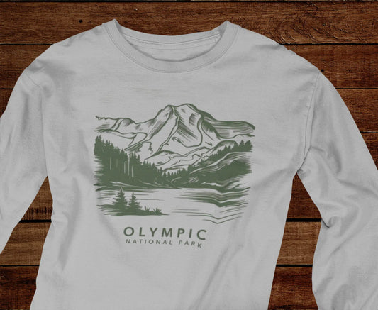 Olympic National Park Unisex Fit Long Sleeve T-Shirt Green Mountain Art Long-sleeve Printify