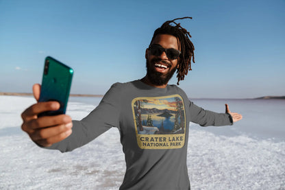 Crater Lake National Park Unisex Fit Long Sleeve T-shirt Wood Sign Graphic Long-sleeve Printify