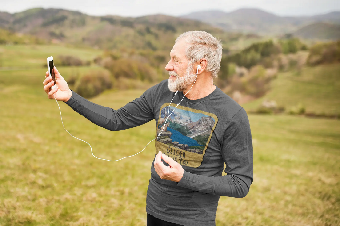 Glacier National Park Unisex Fit Long Sleeve T-Shirt Mountain View Wood Sign Long-sleeve Printify
