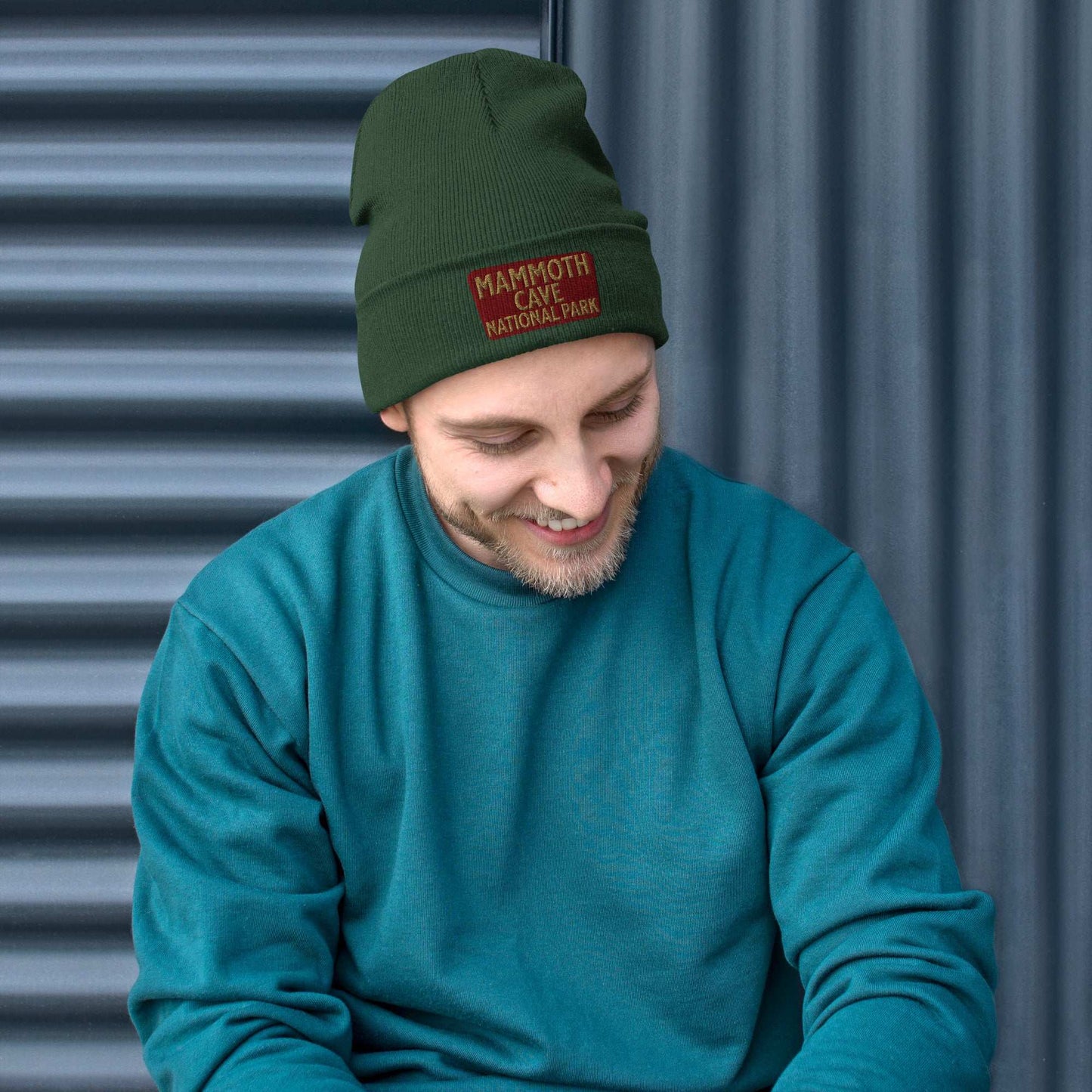 Mammoth Cave embroidered beanie shown in lifestyle or modeled setting