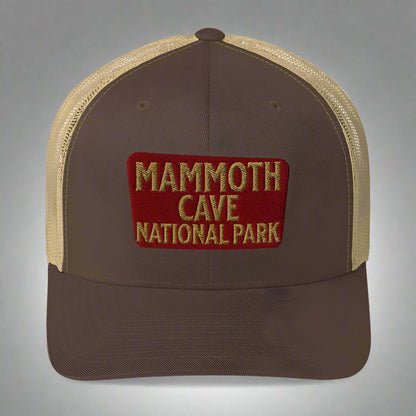 Mammoth Cave National Park embroidered trucker hat shown in lifestyle or modeled setting