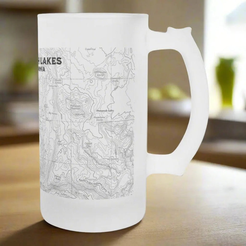 Mammoth Lakes California topographic pint mug showing design detail or product variation