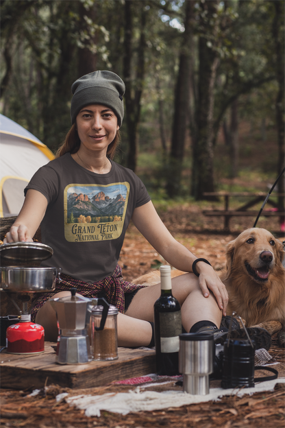 Grand Teton National Park Unisex Fit Soft T-Shirt Wood Sign T-Shirt Printify