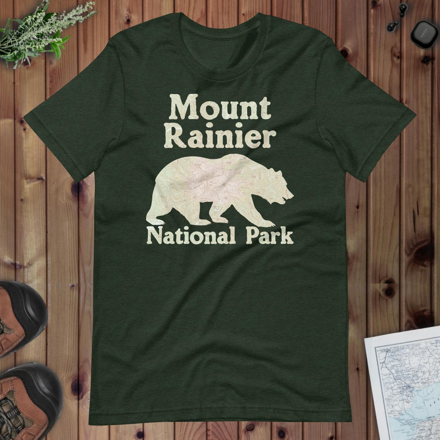 Mount Rainier Bear national park topo t-shirt detail or alternate product view