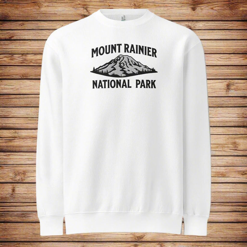 Mount Rainier embroidered mountain crewneck sweatshirt shown in lifestyle or modeled setting