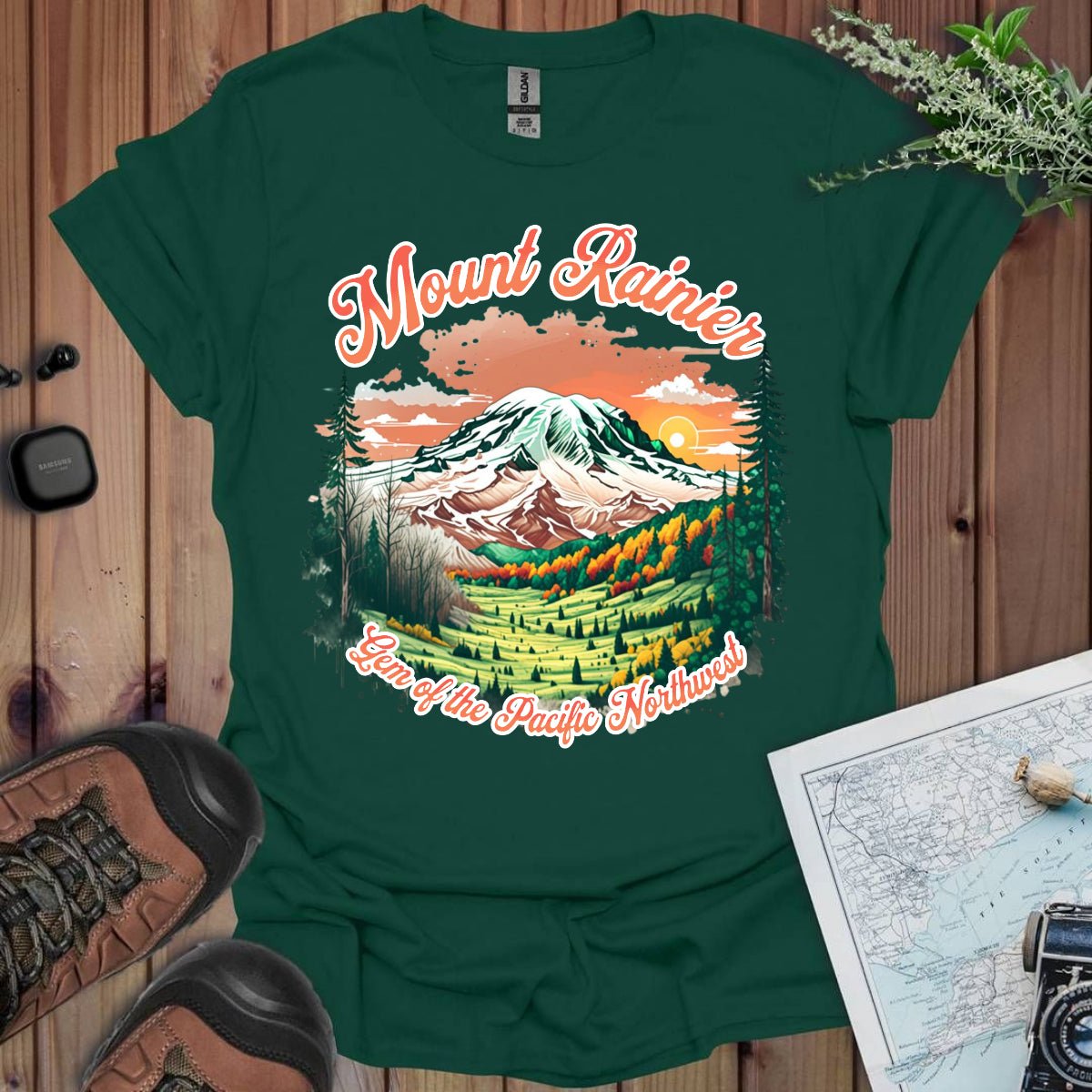 Mount Rainier Gem of the Pacific Northwest graphic t-shirt shown in lifestyle or modeled setting