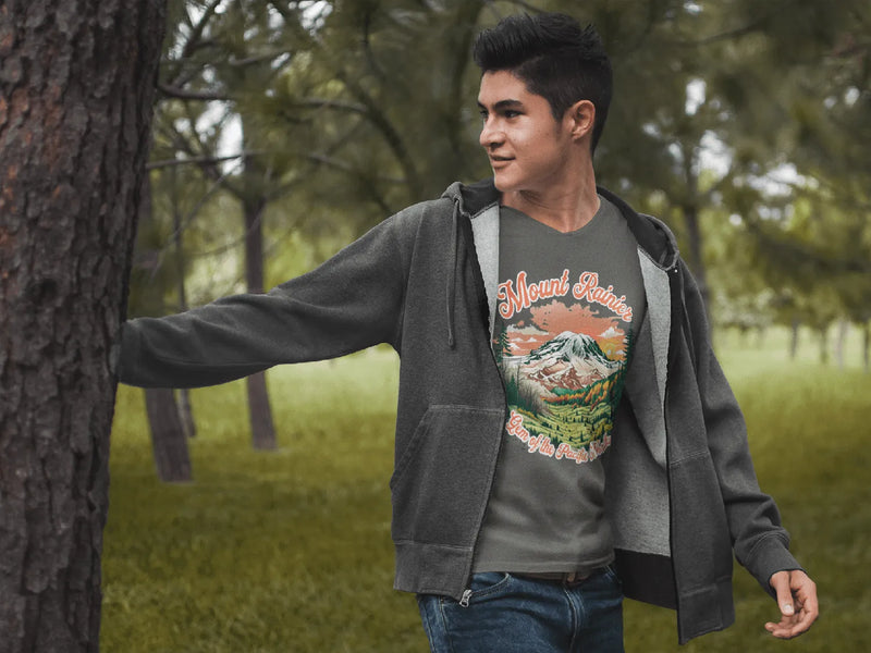Mount Rainier Gem of the Pacific Northwest graphic t-shirt shown from alternate product angle