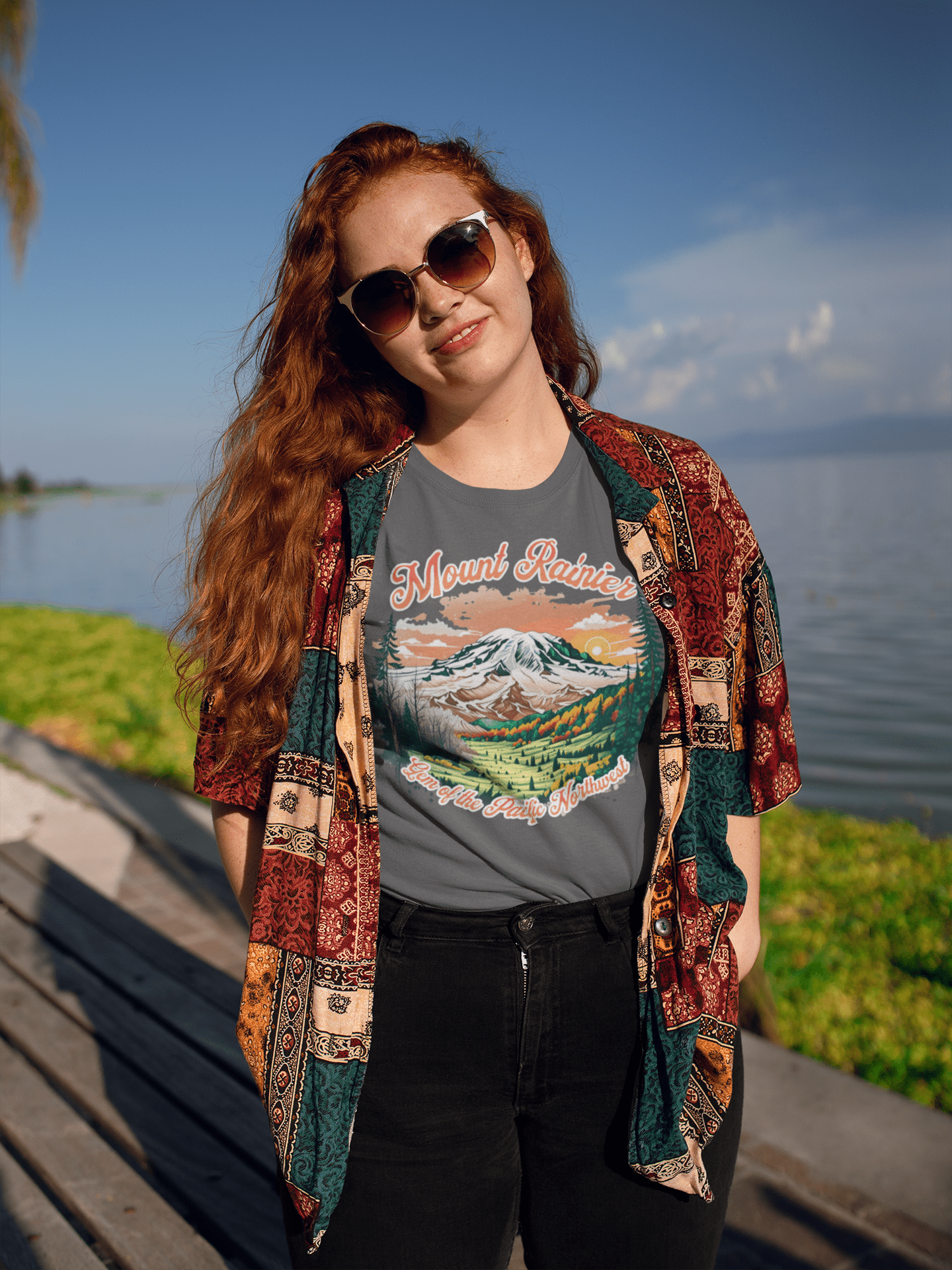 Mount Rainier Gem of the Pacific Northwest graphic t-shirt shown in lifestyle or modeled setting