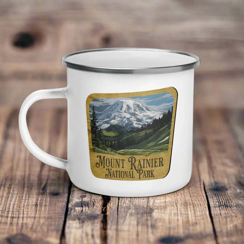 Mount Rainier National Park durable enamel camp mug shown as primary product image