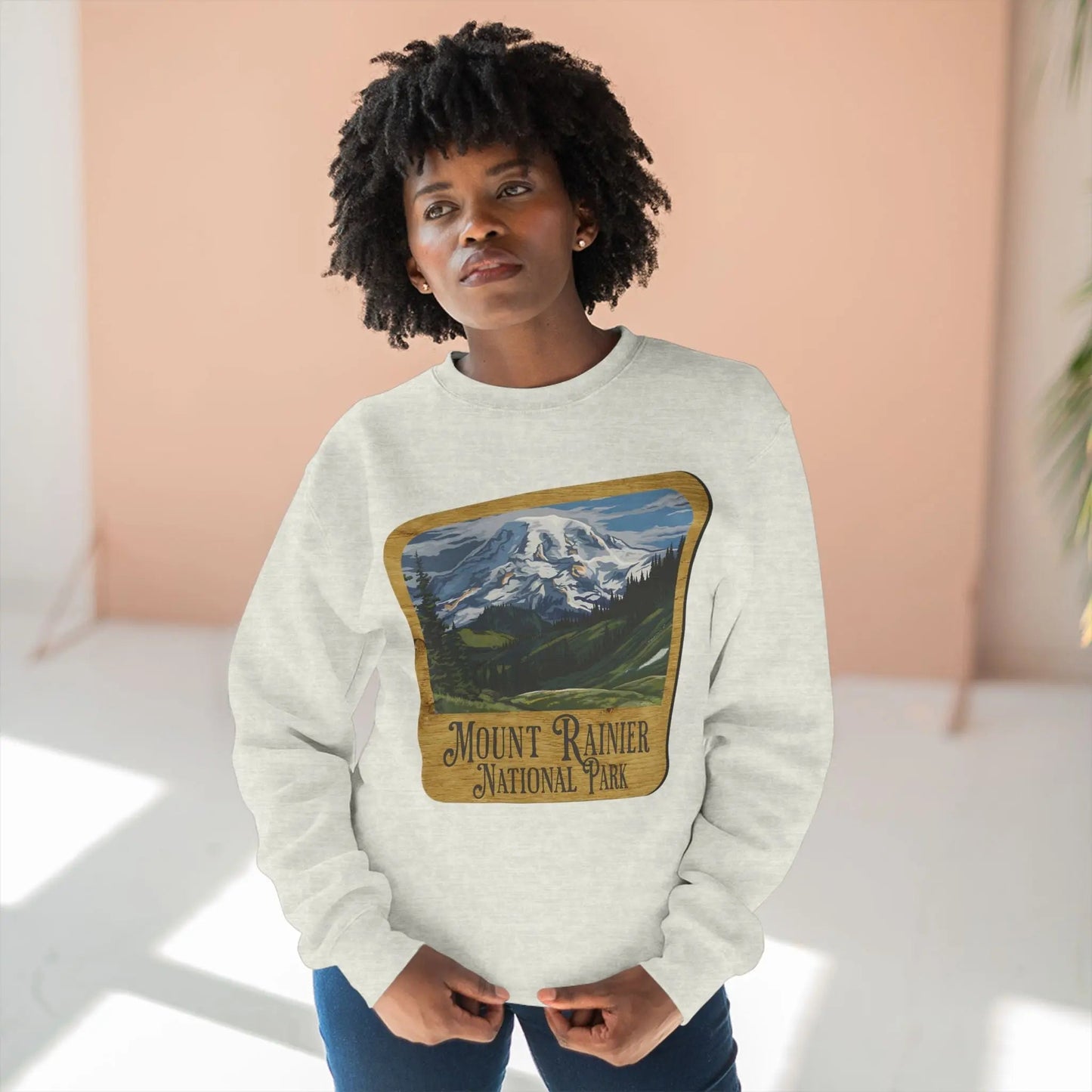 Mount Rainier National Park crewneck sweatshirt shown in alternate apparel color