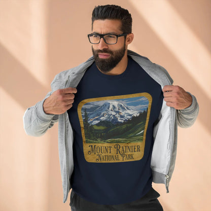 Mount Rainier National Park crewneck sweatshirt shown in lifestyle or modeled setting