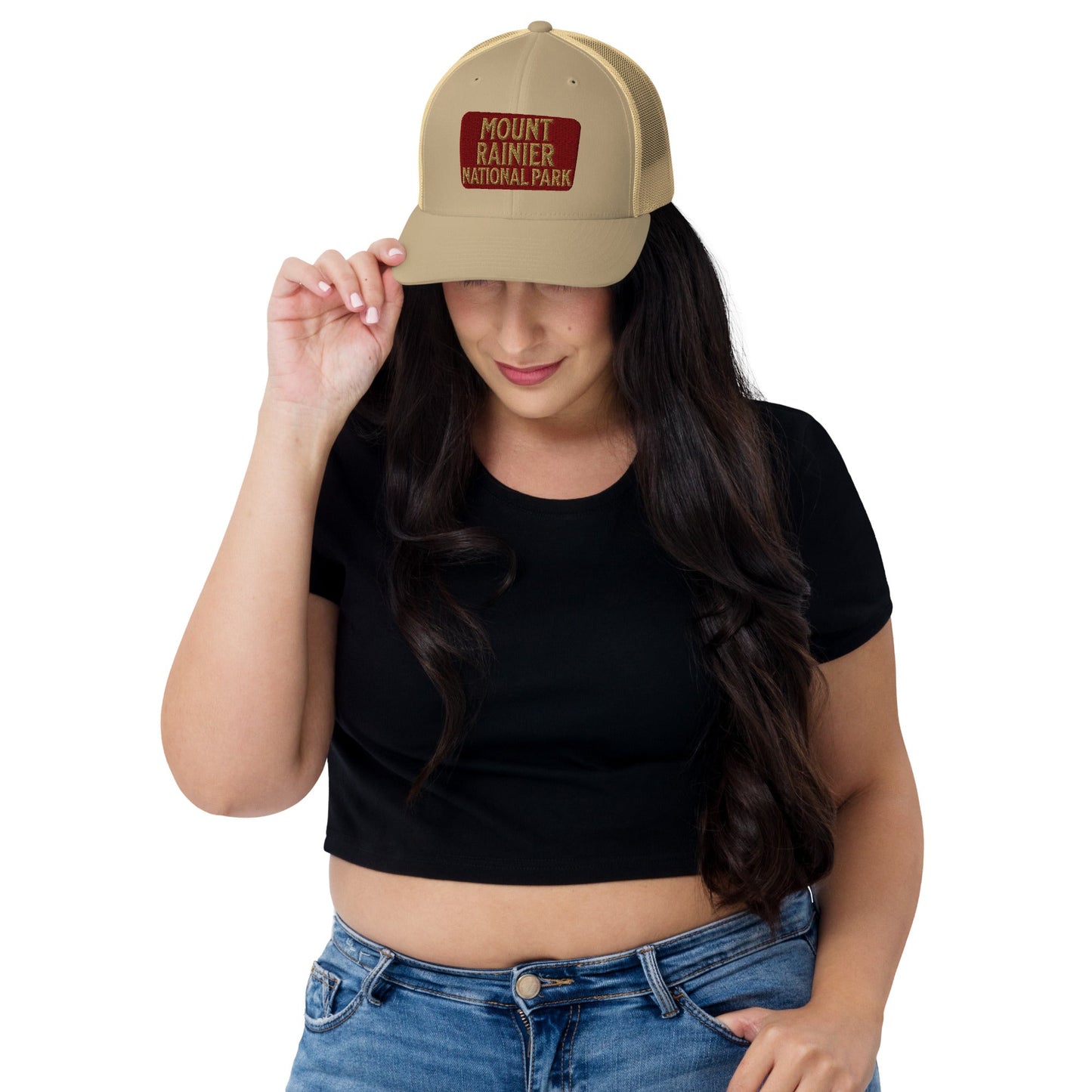 Mount Rainier National Park embroidered trucker hat detail or alternate product view