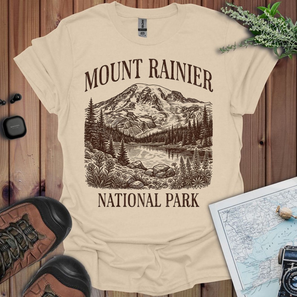 Mount Rainier National Park rustic graphic t-shirt alternate apparel color or product angle