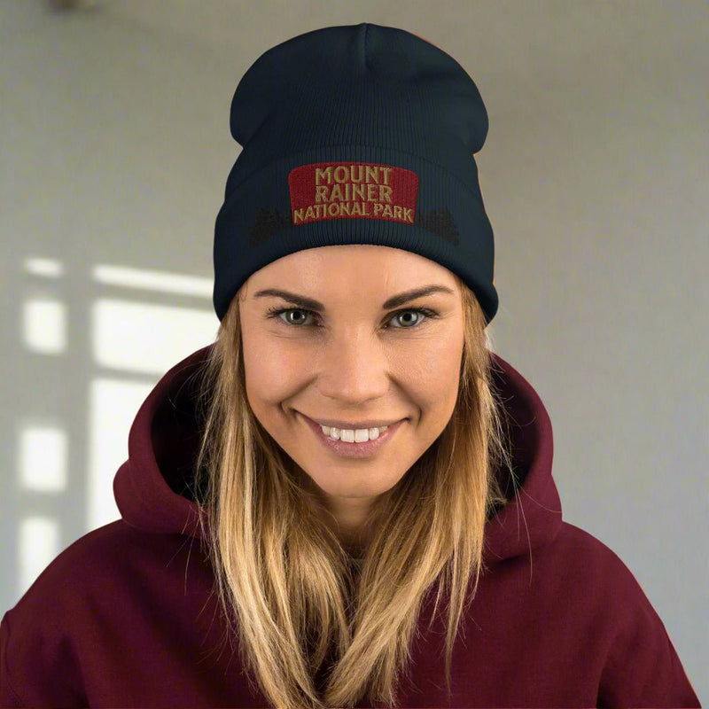 Mount Rainier National Park sign embroidered beanie alternate product angle