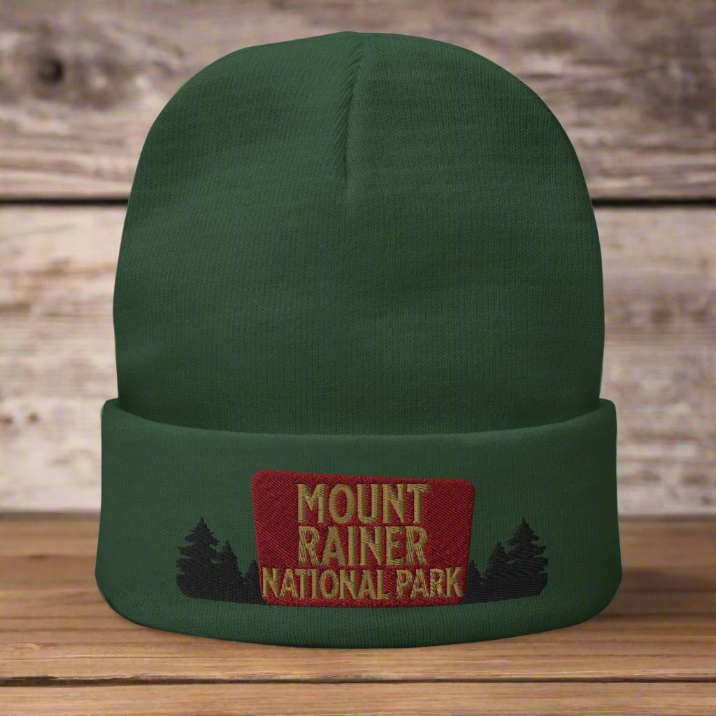 Mount Rainier National Park sign embroidered beanie primary product view