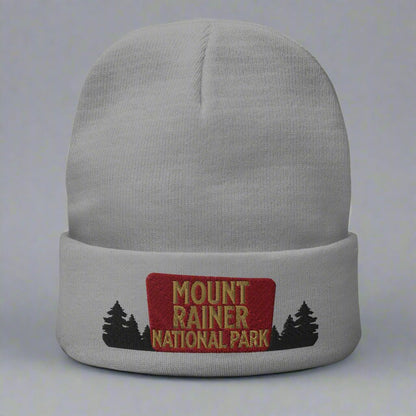 Mount Rainier National Park sign embroidered beanie alternate product angle