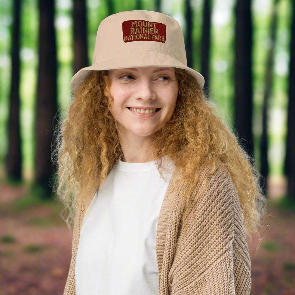 Mount Rainier National Park sign organic bucket hat alternate product angle