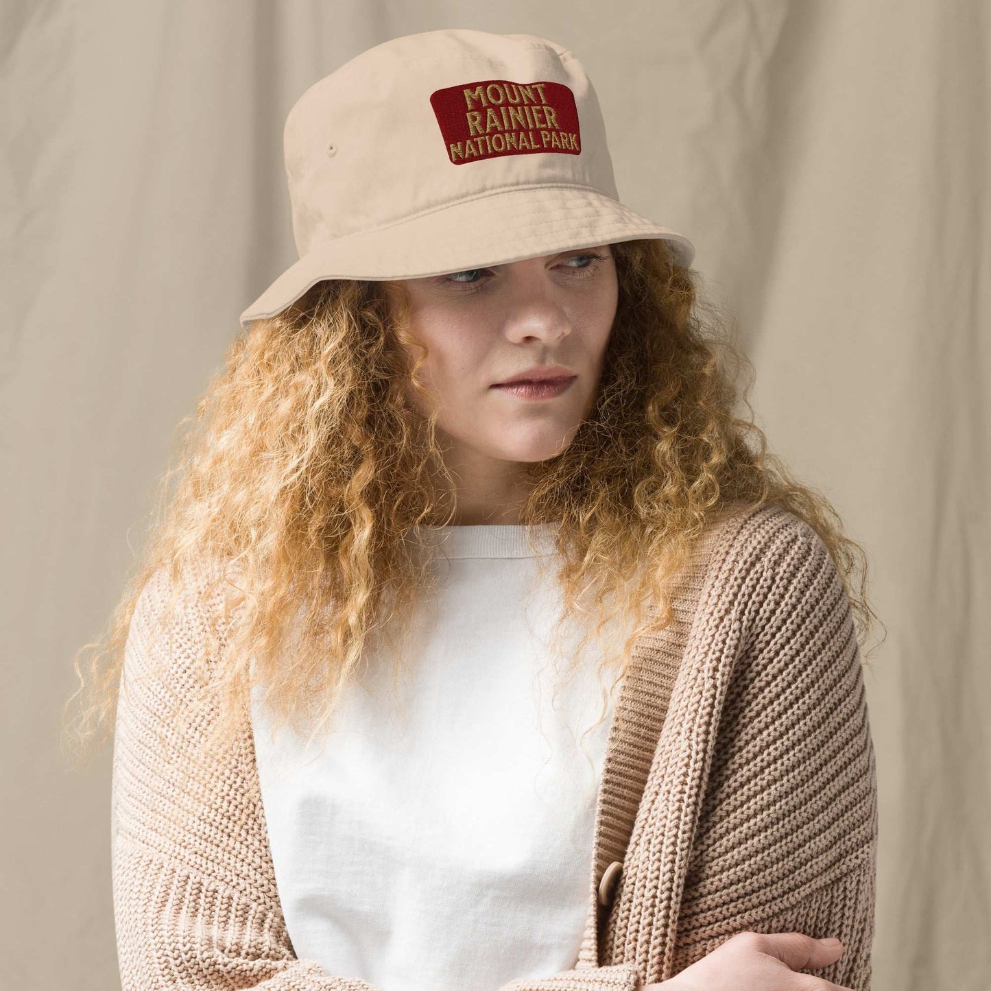 Mount Rainier National Park sign organic bucket hat alternate product angle