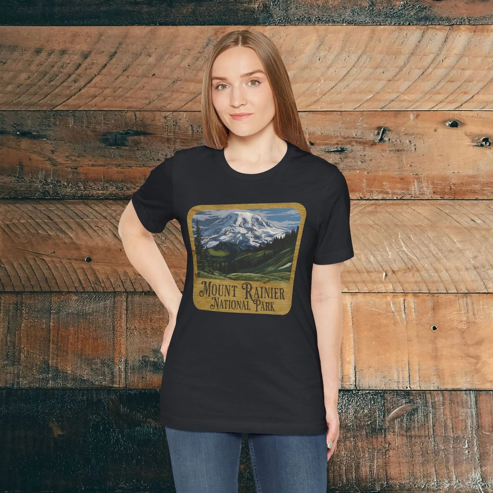 Mount Rainier National Park T-Shirt Mountain Wood Sign - Parks ApparelT-Shirt