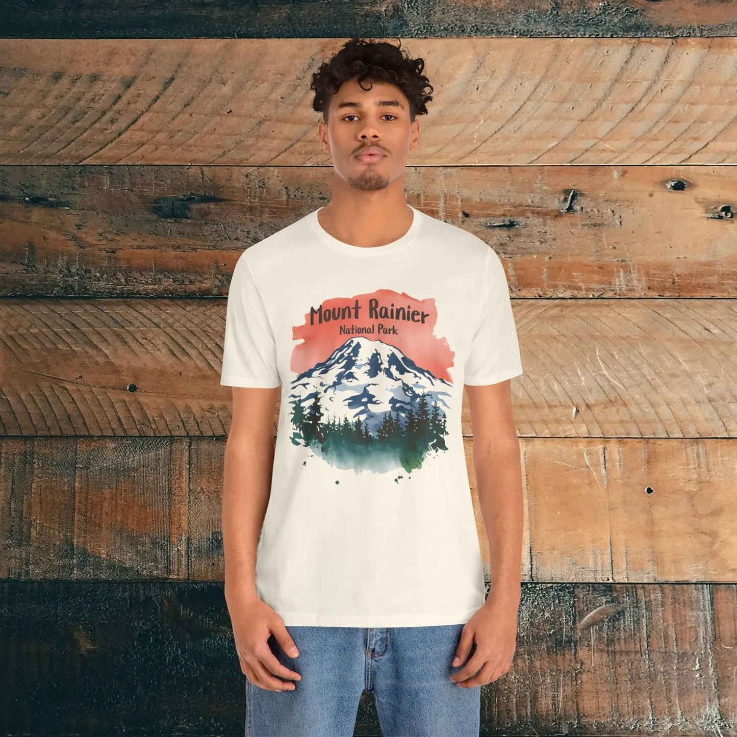 Mount Rainier National Park watercolor graphic t-shirt detail or alternate product view