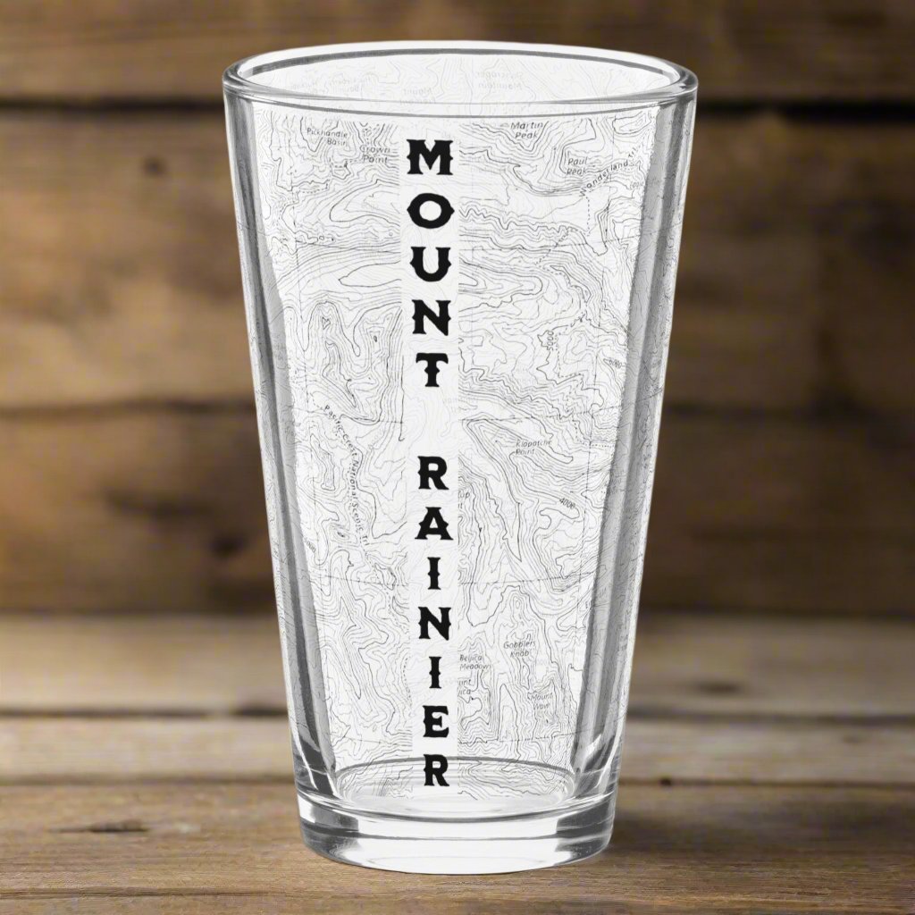 Mount Rainier National Park topographic pint glass shown as primary product image