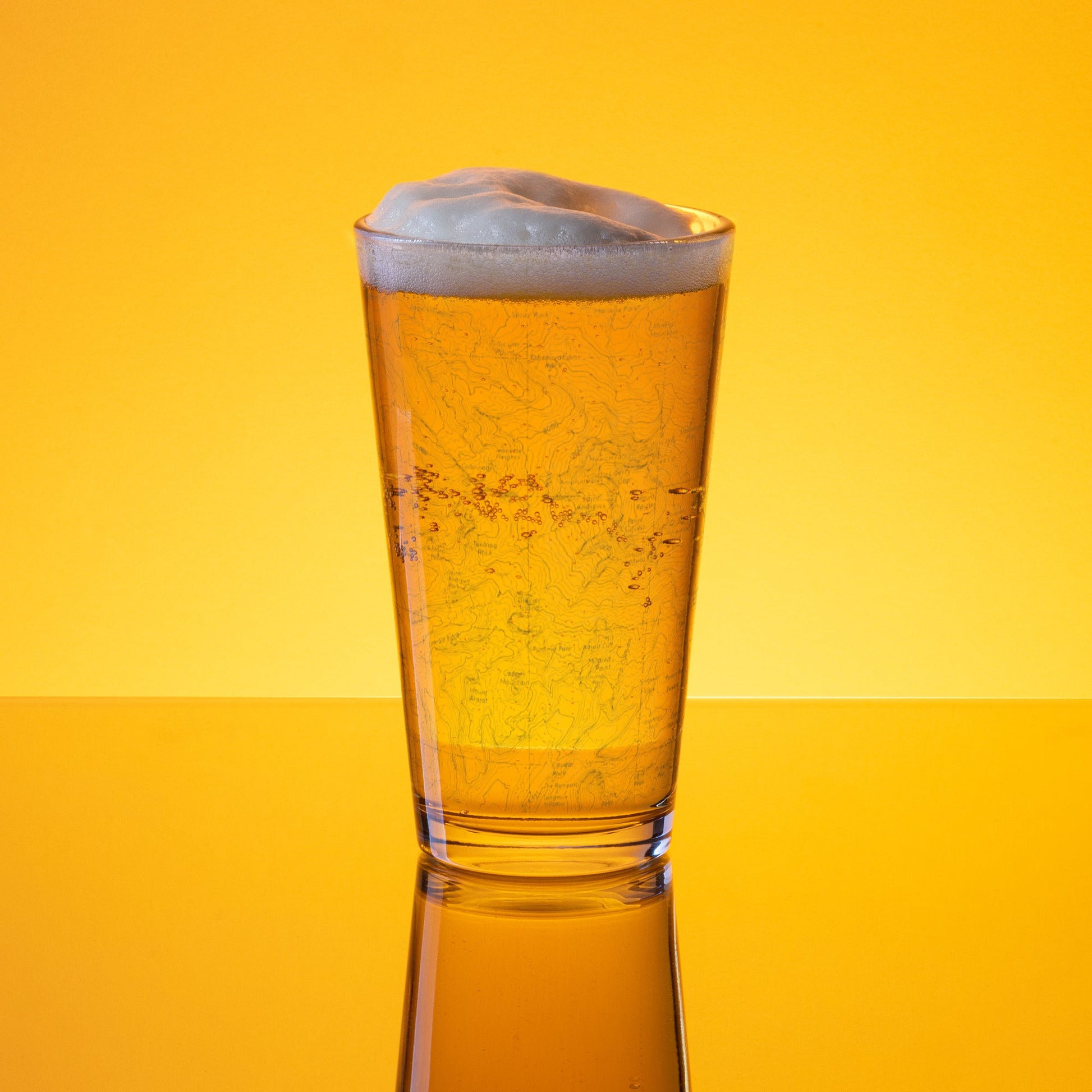 Mount Rainier National Park topographic pint glass shown from alternate product angle
