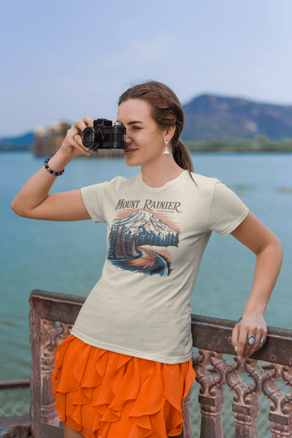 Mount Rainier Washington graphic t-shirt shown in alternate apparel color