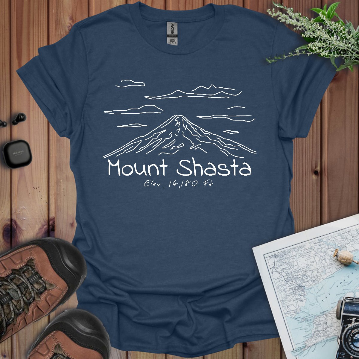 Mount Shasta line art graphic t-shirt detail or alternate product view