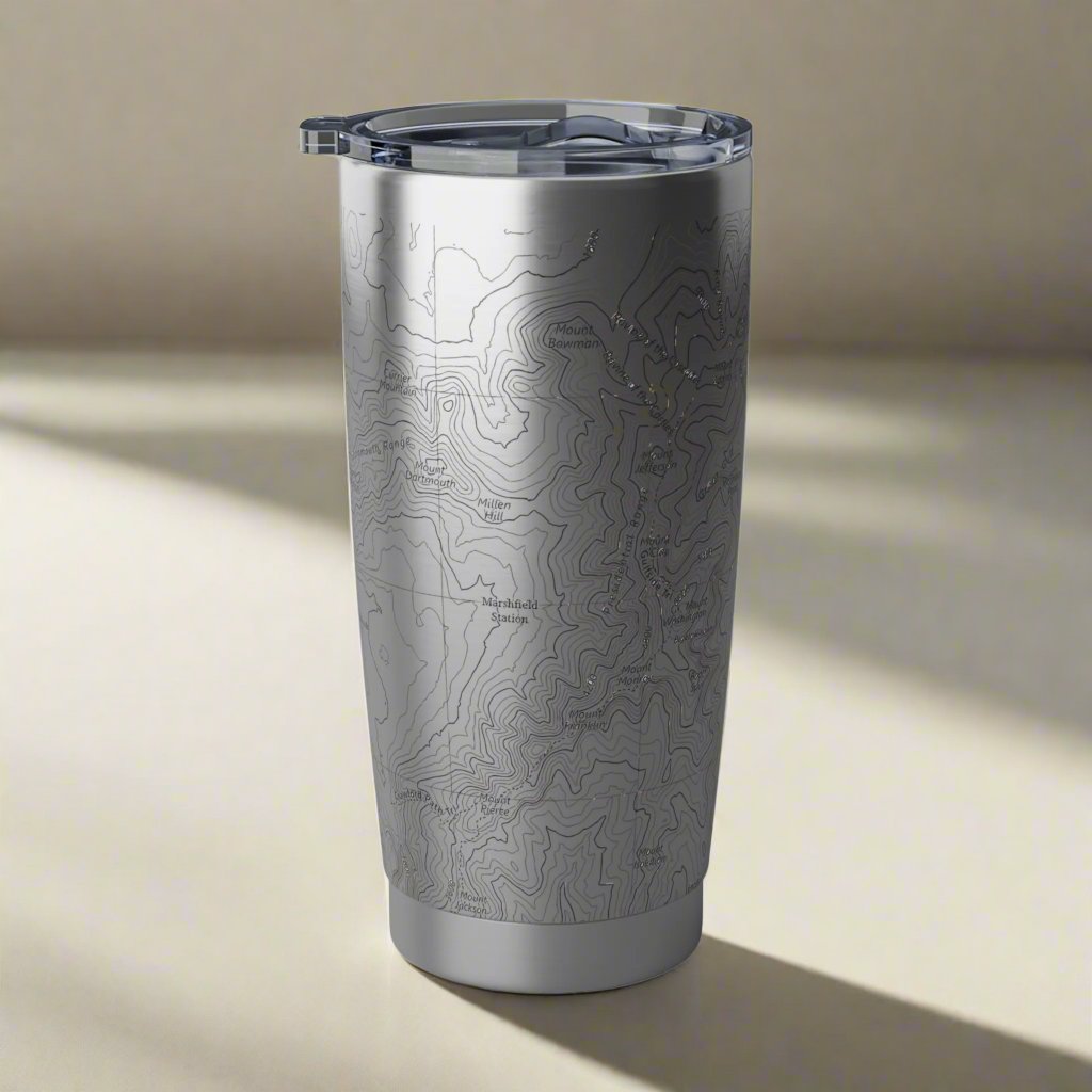 Mount Washington Presidential Region topographic 20 oz tumbler shown from alternate product angle