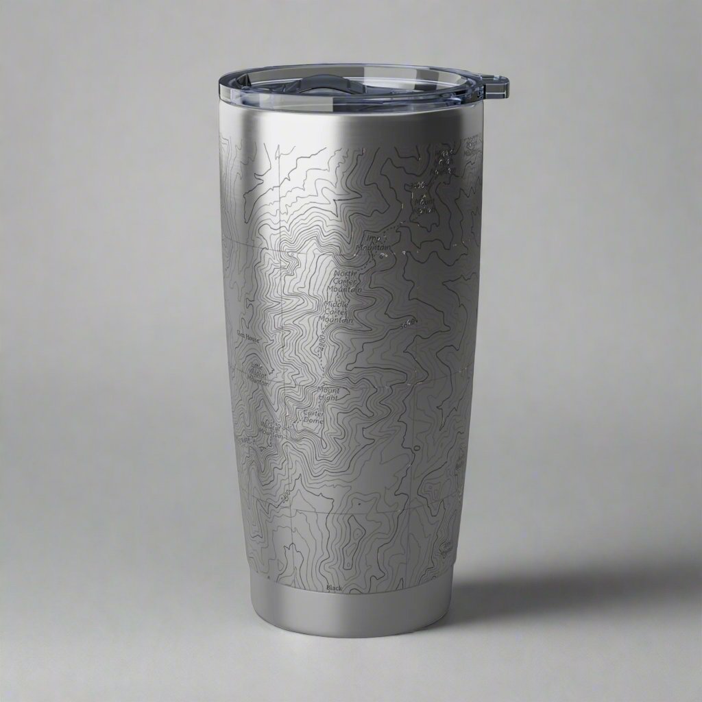 Mount Washington Presidential Region topographic 20 oz tumbler shown from alternate product angle