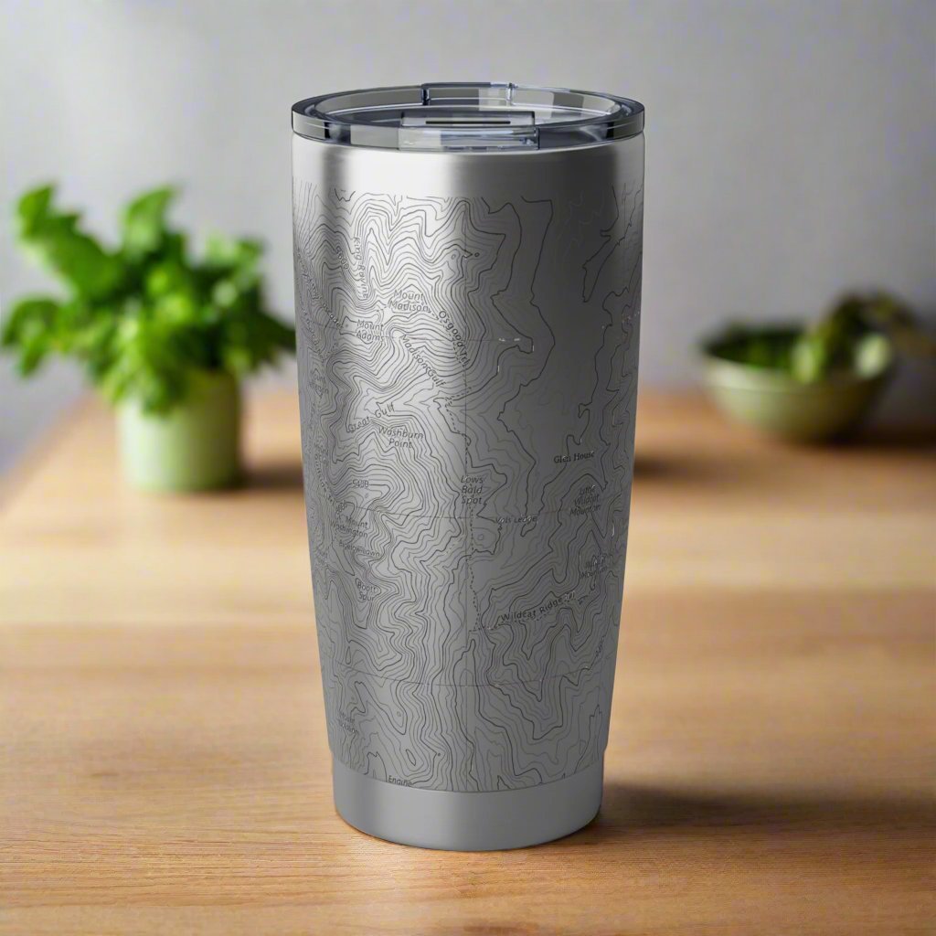 Mount Washington Presidential Region topographic 20 oz tumbler shown from alternate product angle