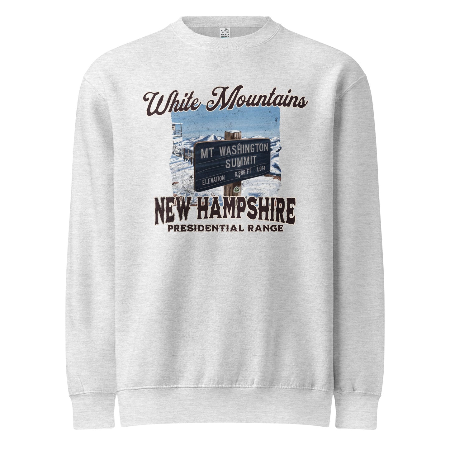 Mount Washington sign crewneck sweatshirt shown in lifestyle or modeled setting