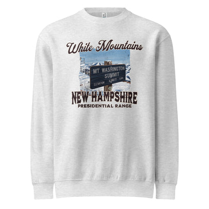 Mount Washington sign crewneck sweatshirt shown in lifestyle or modeled setting