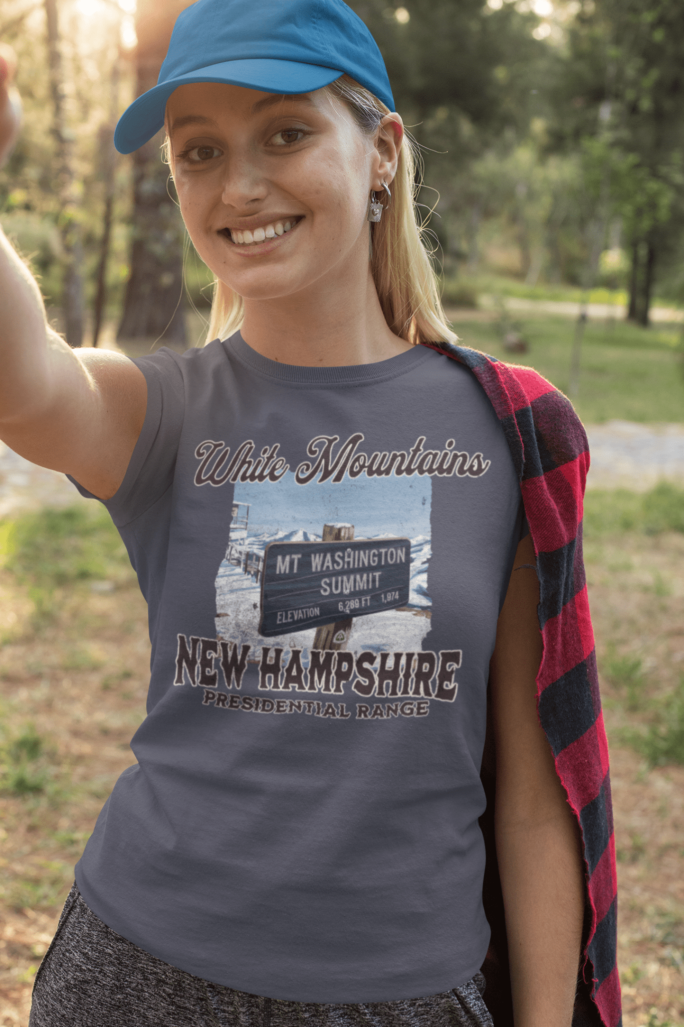 Mount Washington New Hampshire Presidential Range sign graphic t-shirt detail or alternate product view