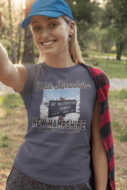 Mount Washington New Hampshire Presidential Range sign graphic t-shirt detail or alternate product view