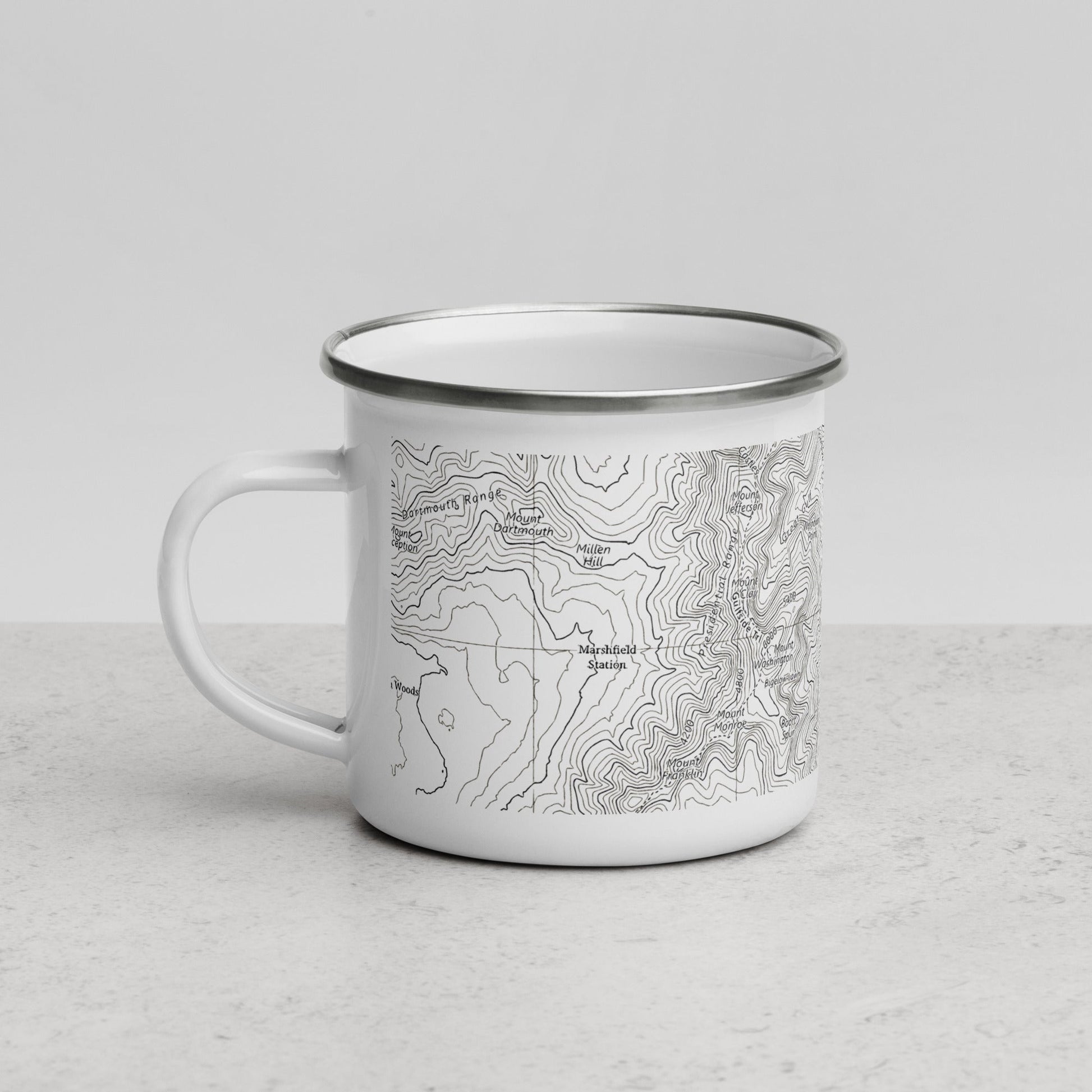 Mount Washington Presidential Range topographic durable camp mug shown from alternate product angle