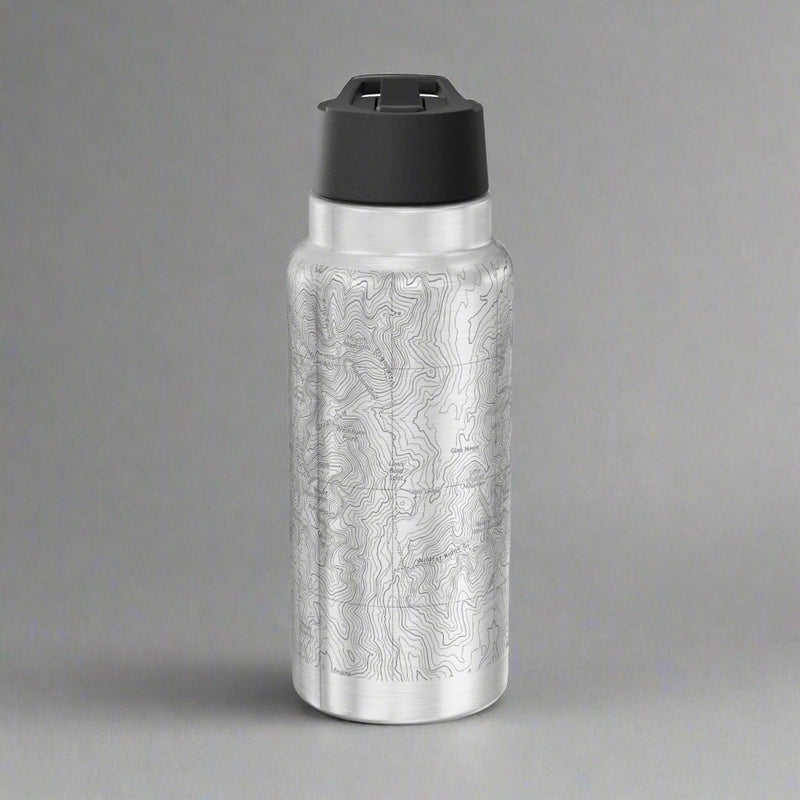 Mount Washington topographic insulated water bottle tumbler shown from alternate product angle