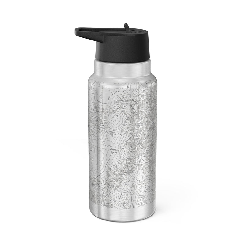Mount Washington topographic insulated water bottle tumbler showing design detail or product variation