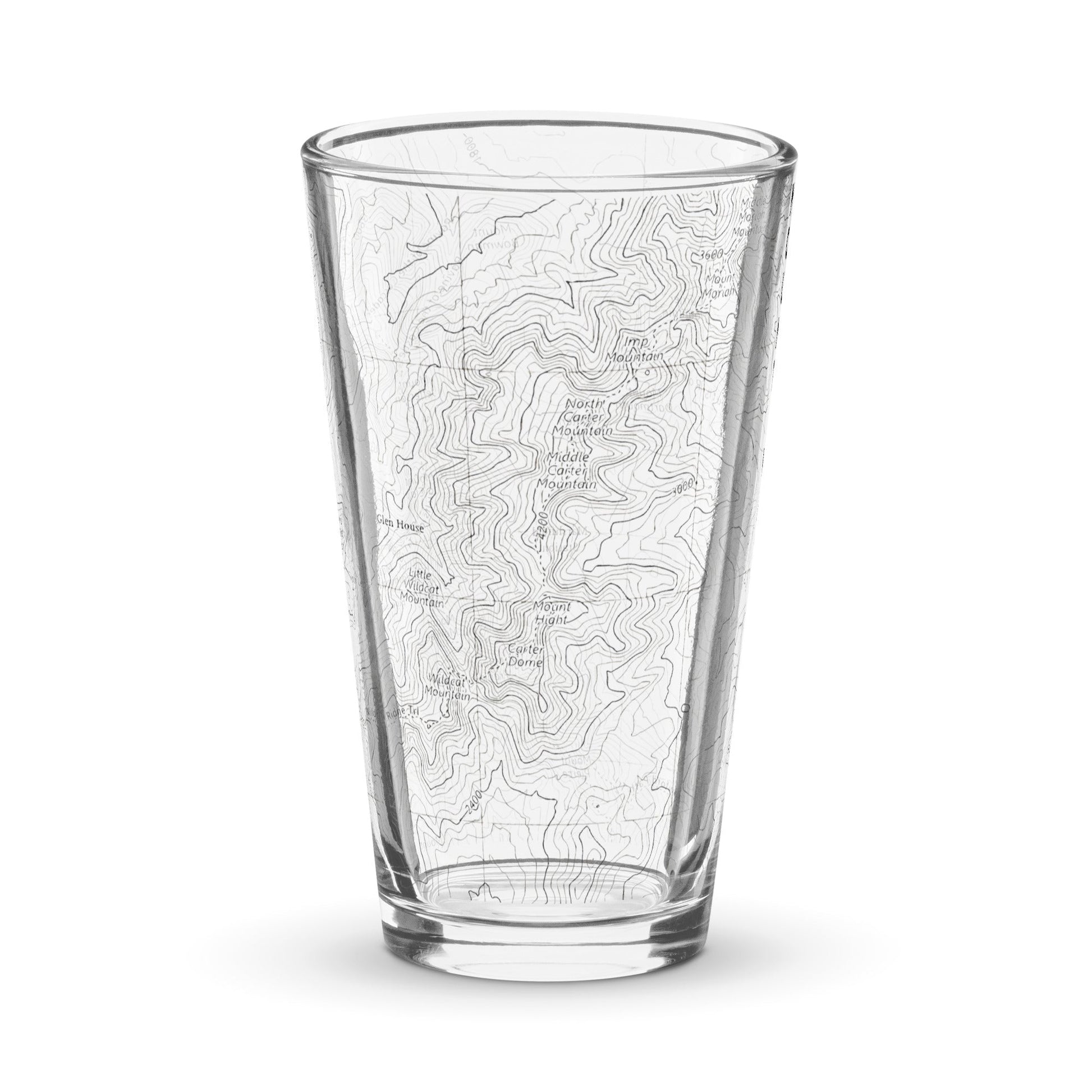 Mount Washington topographic pint glass shown from alternate product angle