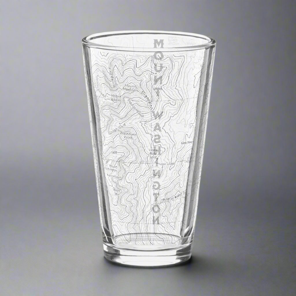 Mount Washington topographic pint glass shown from alternate product angle