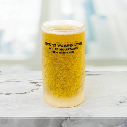 Mount Washington White Mountains topographic frosted pint mug shown from alternate product angle