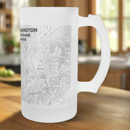Mount Washington White Mountains topographic frosted pint mug shown from alternate product angle