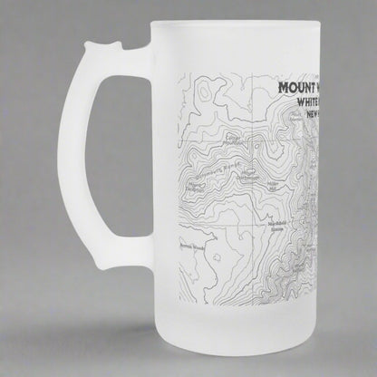 Mount Washington White Mountains topographic frosted pint mug shown from alternate product angle